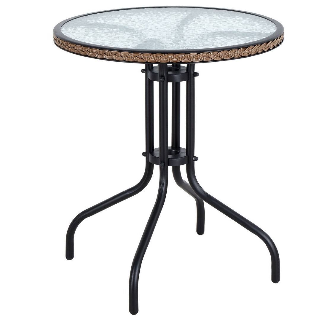 BTEXPERT Indoor Outdoor 28" Round Tempered Glass Metal Restaurant Table